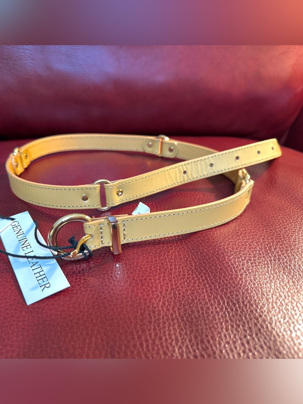Genuine Leather Adjustable Tan Belt with Gold Hardware Vacheta Small